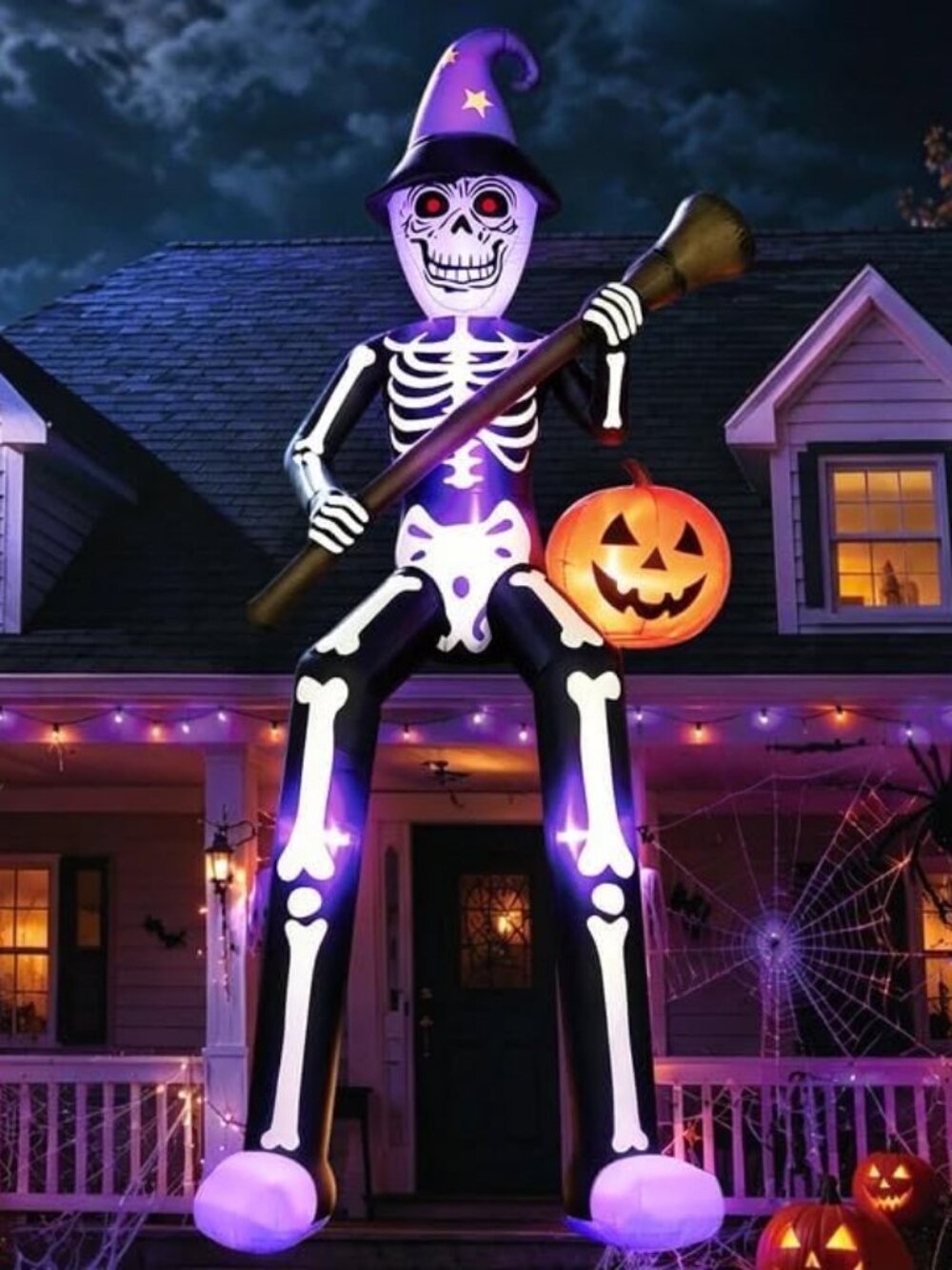 12 FT Halloween Inflatables Outdoor Decorations, Giant Skeleton Wizard Blow up